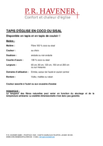 fiche technique tapis fibre naturelle Sisal Cocos