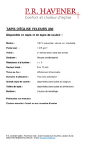 fiche technique tapis d'église velours uni