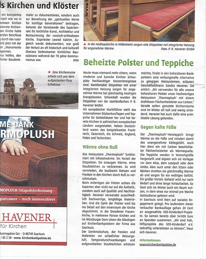 P.R. Havener Kirchenbankpolster: Presse